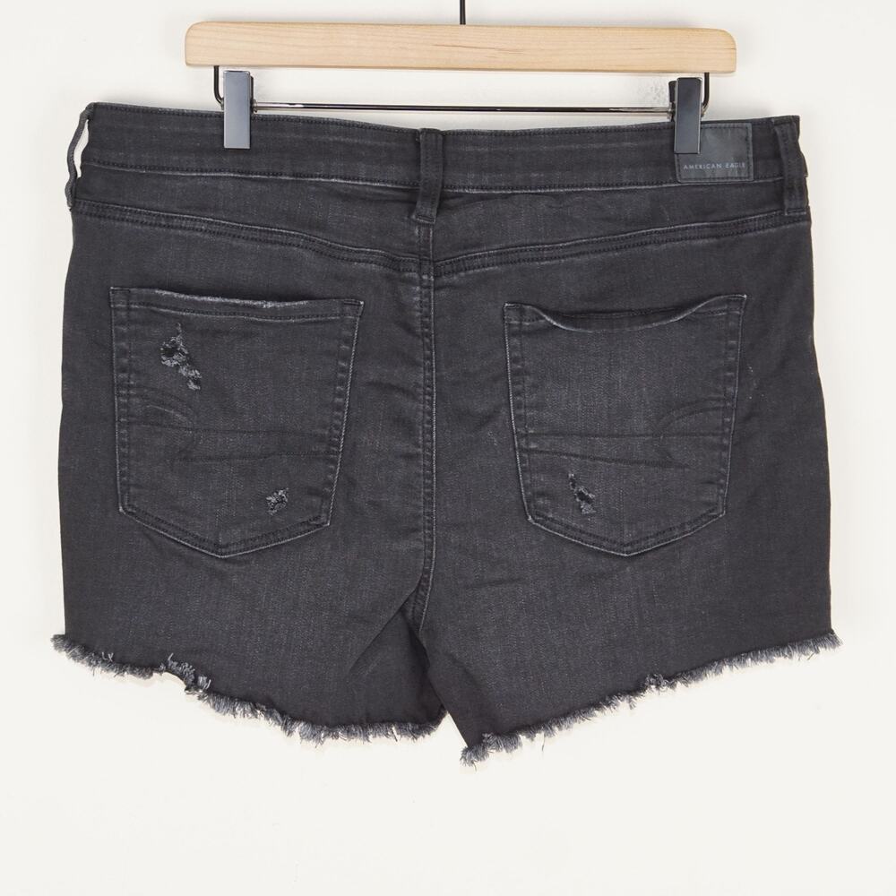 American Eagle Next Level High Rise Shortie Black Denim Jean Short Womens Sz 16 - Picture 2 of 10